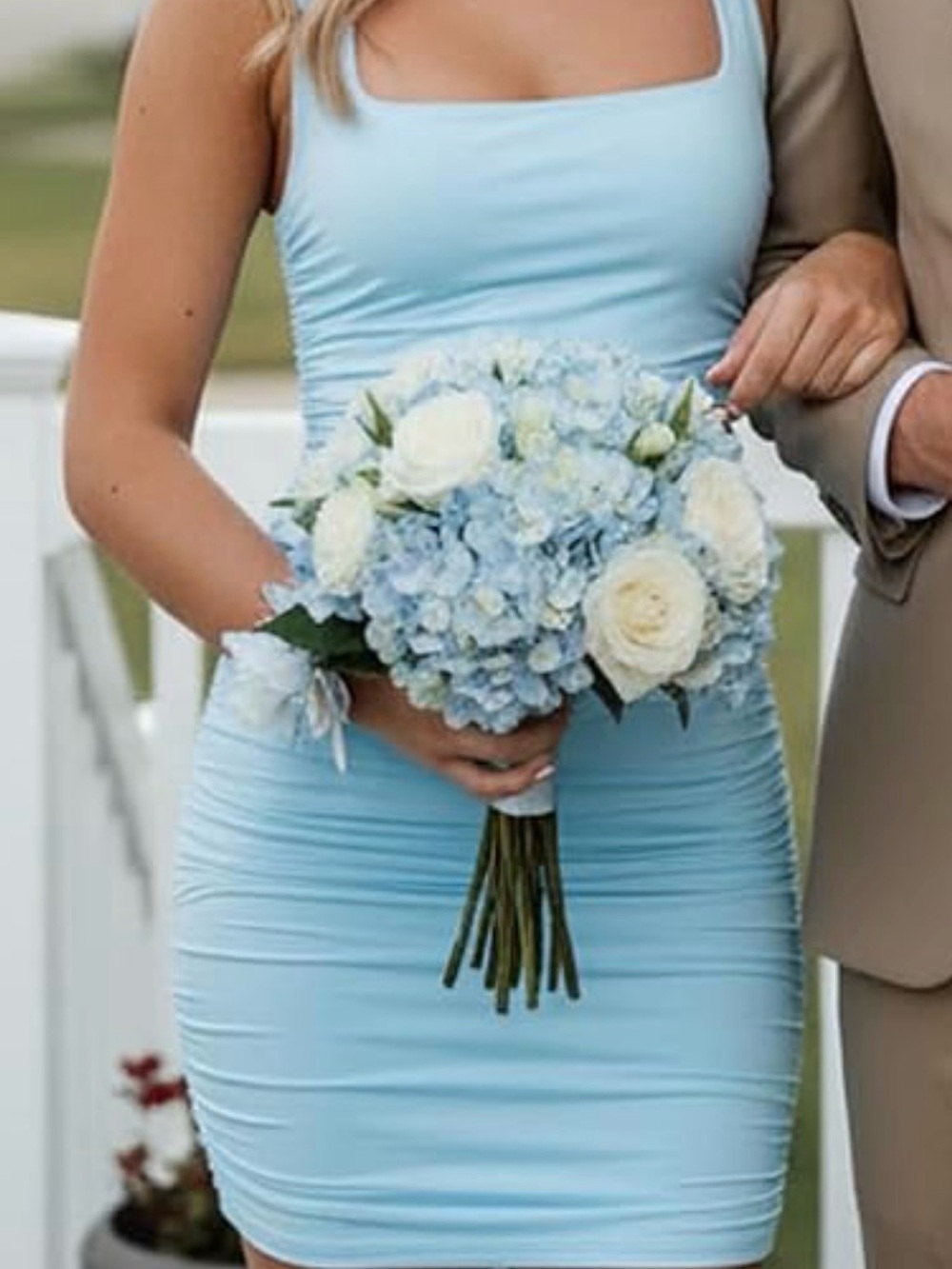 Women's Light Blue Square-Neck Bodycon Dress